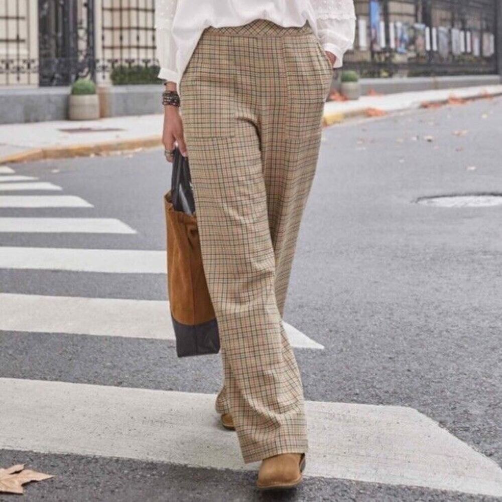 Sundance Pants Size 2P Women Brewster Plaid Wide Leg Brown High Waisted